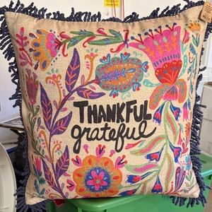 Natural Life Floral Embroidered Pillow